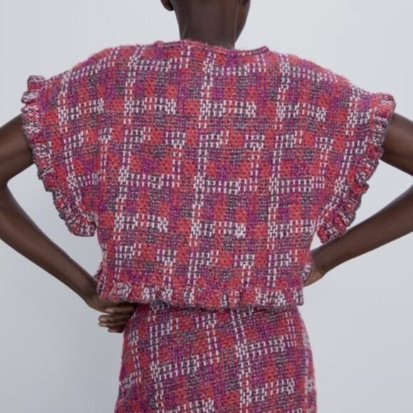 Zara Short Sleeve Metallic Knit Ruffled Sweater Top (NWT) - Picture 6 of 7